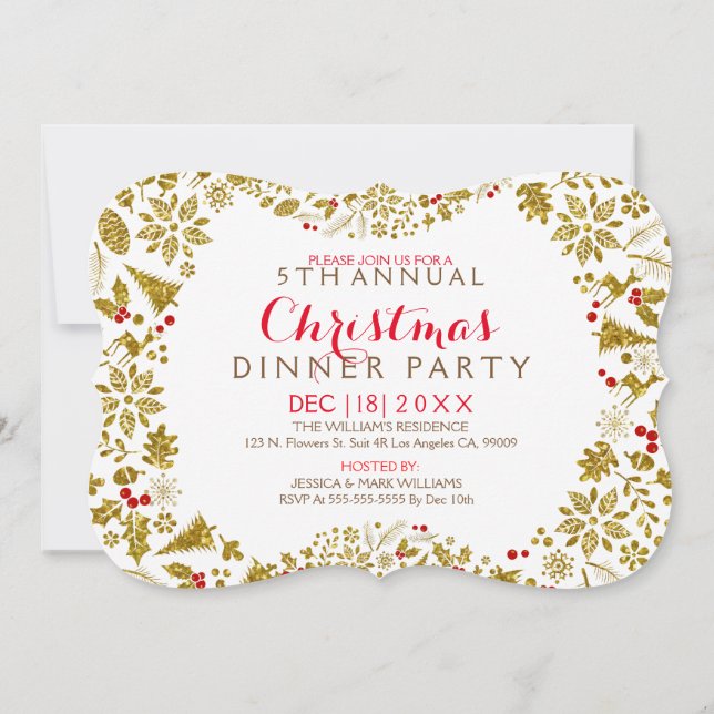 White & Gold Christmas Wreath Party Invitation (Back)