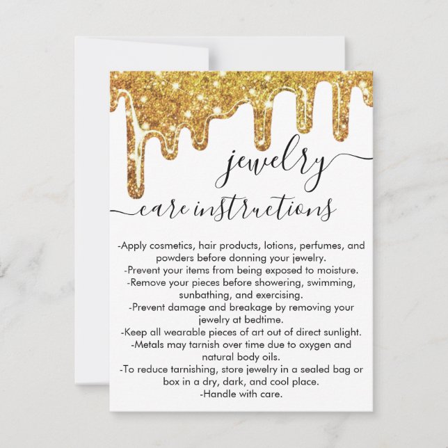 White Gold Chunky Glitter Drips Jewelry Care Card (Front)