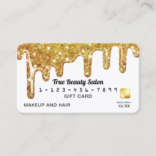 White Gold Chunky Glitter Thick Drips Gift Credit Business Card