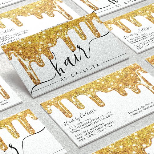 White Gold Chunky Glitter Thick Drips Hair Business Card