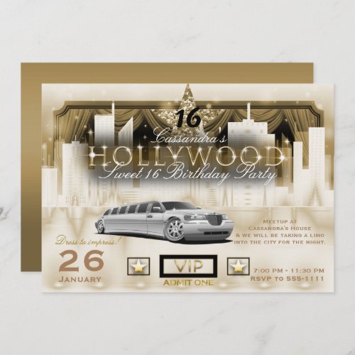 White Gold City Night Lights Limo Hollywood Party Invitation