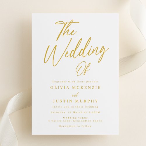 White  Gold Classic Elegance Wedding Invitation