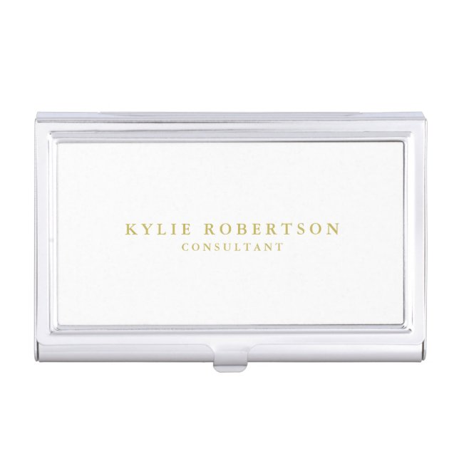 White & Gold Colors Professional Trendy Plain Business Card Case (Front)
