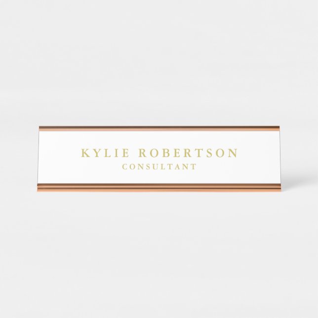White & Gold Colors Professional Trendy Plain Desk Name Plate (Front)