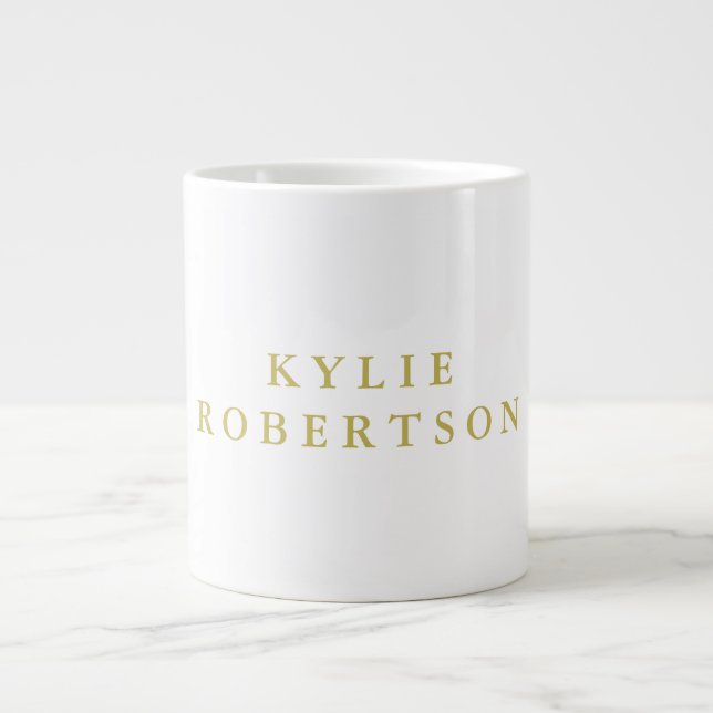 White & Gold Colors Professional Trendy Plain Giant Coffee Mug (Front)