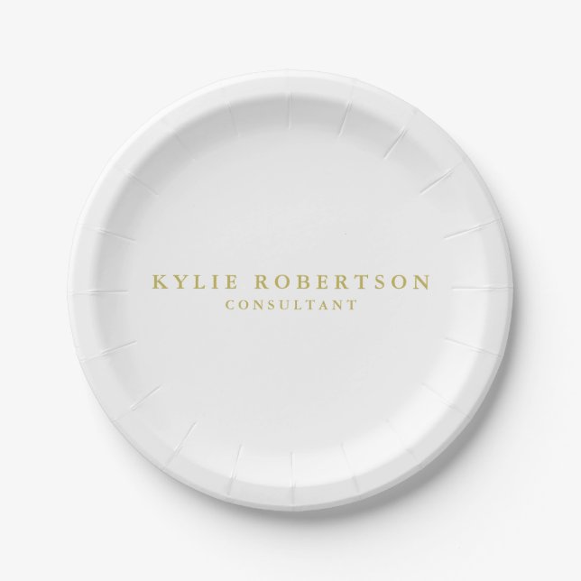 White & Gold Colors Professional Trendy Plain Paper Plates (Front)