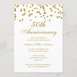 White & Gold Confetti 50th Wedding Anniversary Invitation