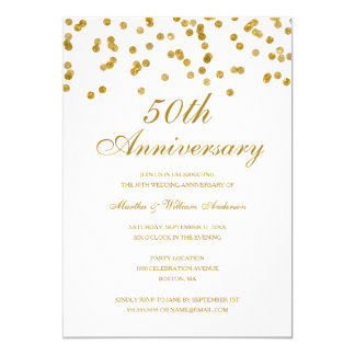 White & Gold Confetti 50th Wedding Anniversary Invitation