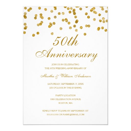 White & Gold Confetti 50th Wedding Anniversary 5x7 Paper Invitation ...