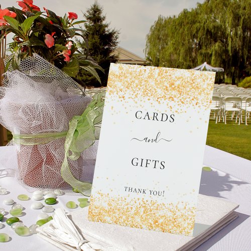 White gold confetti cards gifts sign