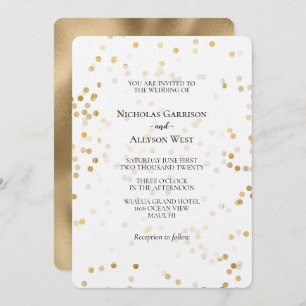 White Gold Confetti Dots Wedding Invitation