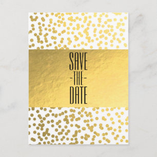 White & Gold Confetti Foil Glam Save the Date Announcement Postcard