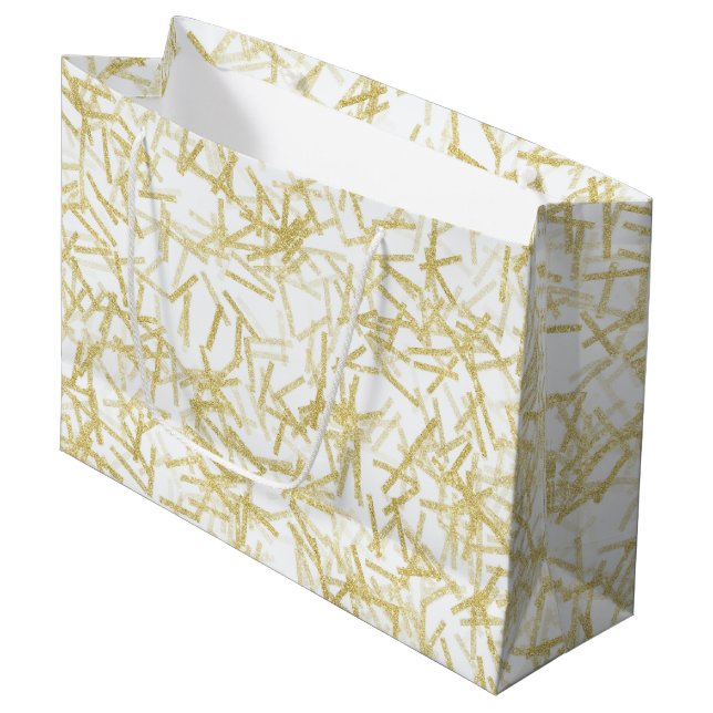 White Gold Confetti Music Notes Birthday Large Gift Bag (Front Angled)