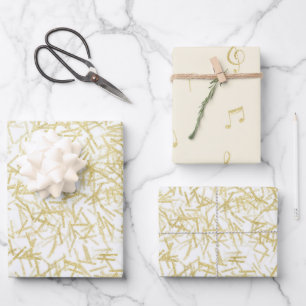 White Gold Confetti Music Notes Birthday Wrapping Paper Sheets