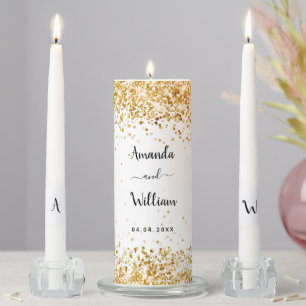 White gold confetti names wedding unity candle set