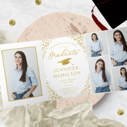White Gold Confetti Photo Graduation Announcement at Zazzle