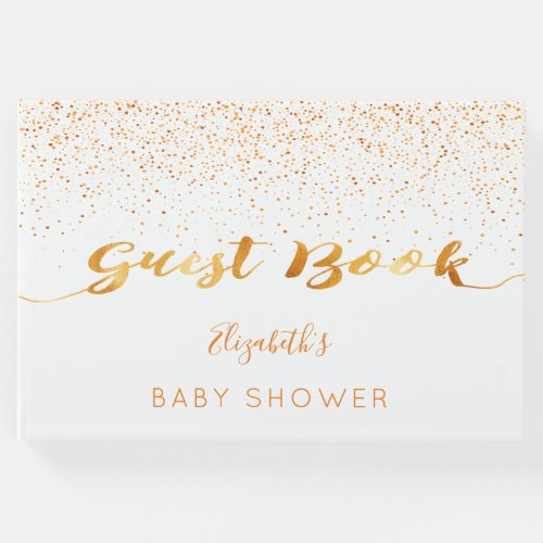 White gold confetti sprinkle Baby Shower girl Guest Book