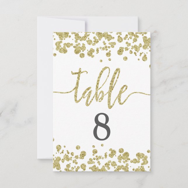 White & Gold Confetti Table Number Seating Chart (Front)