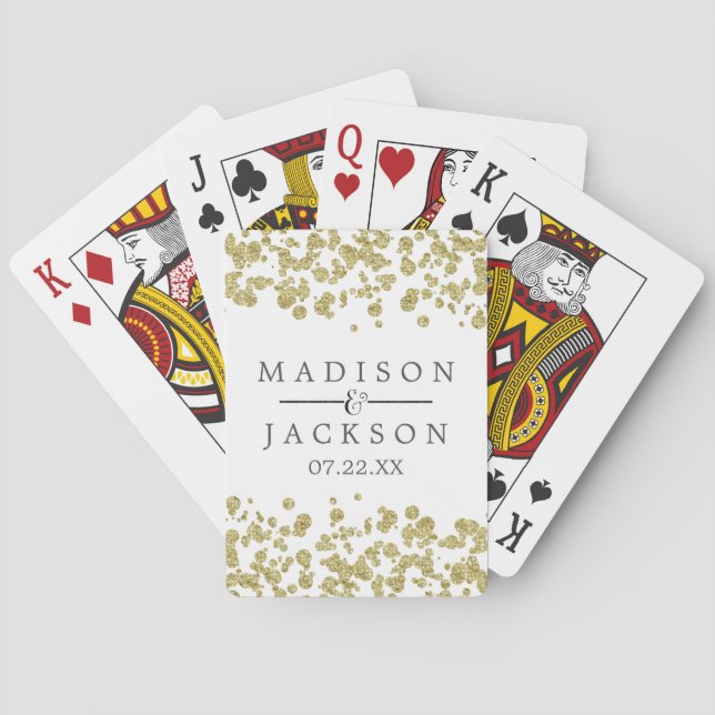 White & Gold Confetti Wedding Favor Poker Cards (Back)