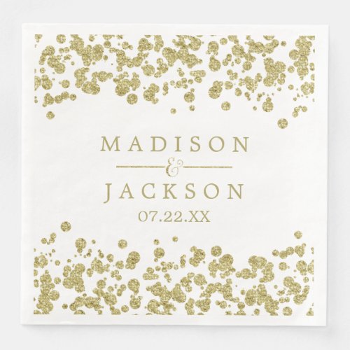 White  Gold Confetti Wedding Monogram Paper Dinner Napkins