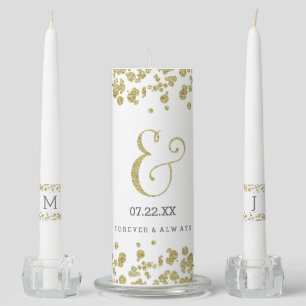 White & Gold Confetti Wedding Monogram Unity Candle Set