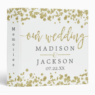 White & Gold Confetti Wedding Photo Album Binder