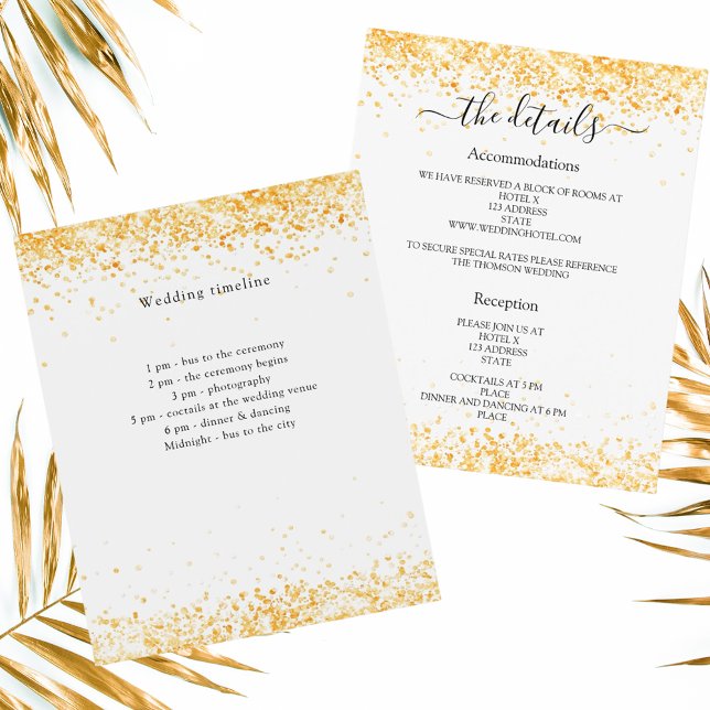 White gold confetti wedding program details flyer (Creator Uploaded)
