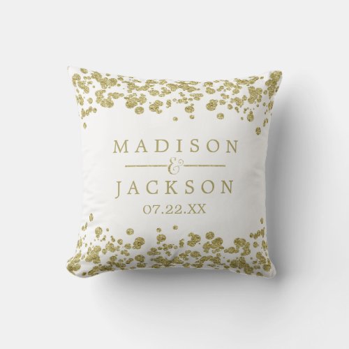 White  Gold Confetti Wedding Ring Throw Pillow