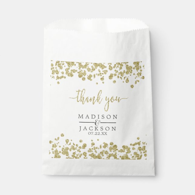 White & Gold Confetti Wedding Thank You Favor Bag (Front)