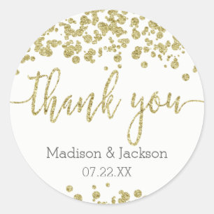 White & Gold Confetti Wedding Thank You Favor Classic Round Sticker