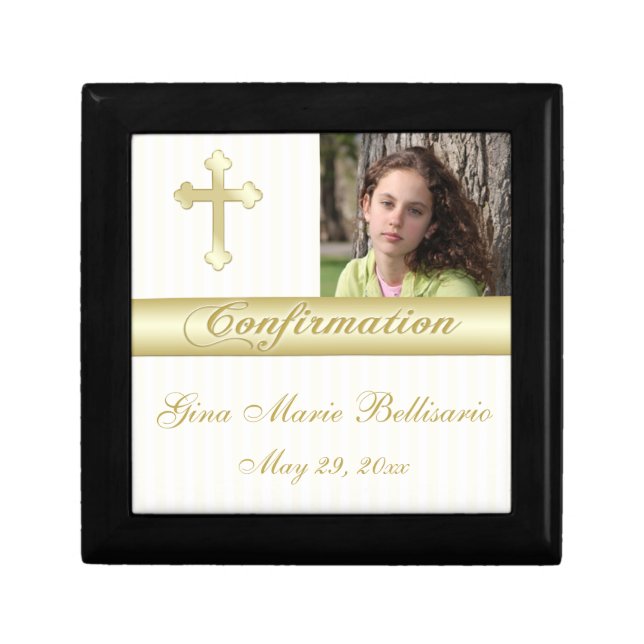 White, Gold Confirmation Keepsake Jewelry Box (Front)