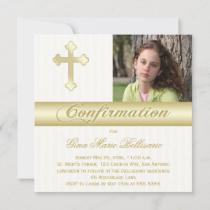 White Gold Confirmation Photo Invitation