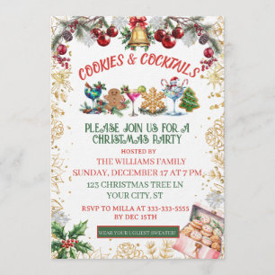 White & Gold Cookies & cocktails Holiday  Invitation