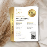 White & Gold Corporate Business QR Code Marketing Flyer<br><div class="desc">Professional Black & Gold Business marketing flyer with space for your logo, services, contact details and scannable QR Code. This corporate promotional leaflet features faux gold design with black background and fully editable text - elegant and sleek, helping your business stand out to potential clients. Use this company flyer design...</div>