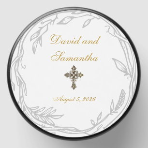 White & Gold Cross Christian Wedding Mini Candle Favors