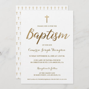 White Gold Cross Custom Baby boy Baptism Invitation