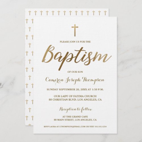 White Gold Cross Custom Baby boy Baptism Invitation