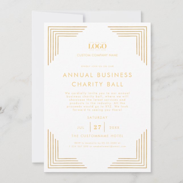 White Gold Custom Logo Business Event Dinner Party Invitation (Front)