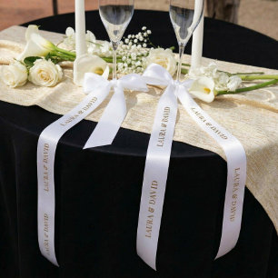 White Gold Custom Names Wedding Gift Ribbon