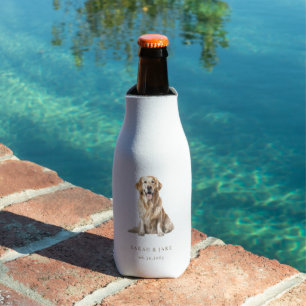White & Gold Custom Pet Wedding Bottle Cooler