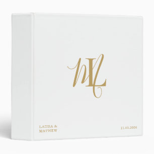 White Gold Custom Wedding Album Elegant Initials 3 Ring Binder