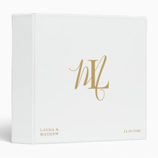 White Gold Custom Wedding Album Elegant Initials 3 Ring Binder