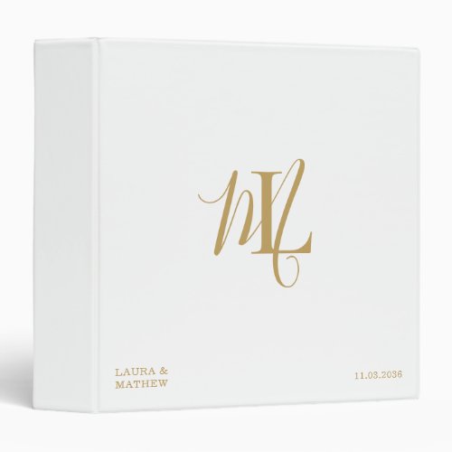 White Gold Custom Wedding Album Elegant Initials 3 Ring Binder