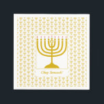 White Gold Customizable | Hanukkah | MENORAH Napkins<br><div class="desc">Elegant white MENORAH Paper Napkins, showing with faux gold menorah in a tiled pattern. At the center, there is an image of a large menorah which is CUSTOMIZABLE, so you can upload your own image. Underneath, the text reads CHAG SAMEACH. This is also customizable so you can add your greeting...</div>