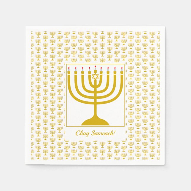 White Gold Customizable | Hanukkah | MENORAH Napkins (Front)