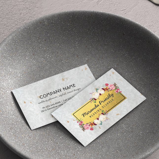 White Gold Damask Handmade Paper Wedding Planner Business Card (Creator Uploaded)