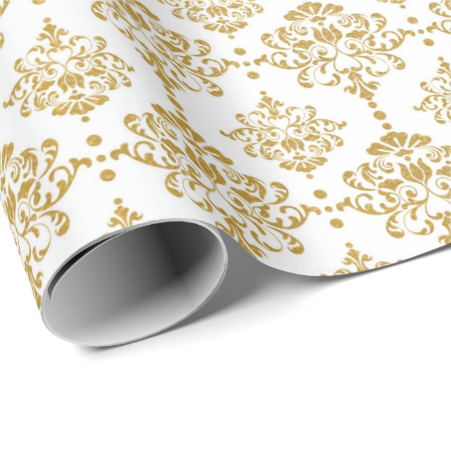 White Gold Damask Royal Wedding Bridal Wrapping Paper (Roll Corner)