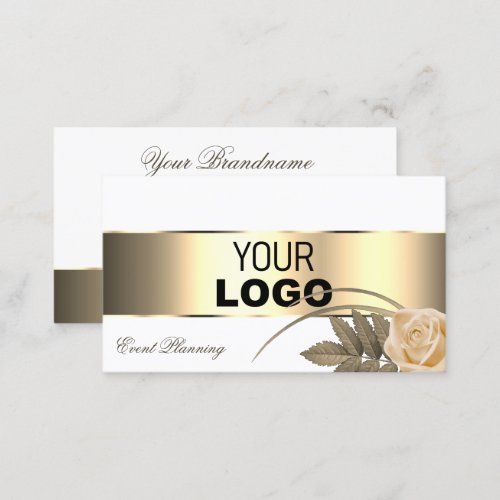 White Gold Decor and Cute Rose Flower with Logo Business Card