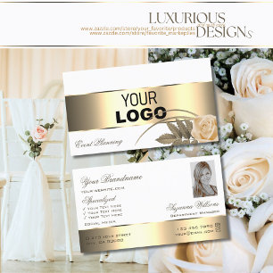 White Gold Decor Rose Flower with Logo and Photo Business Card