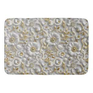 White Gold Decorative 3D Flora Floral Bath Mat